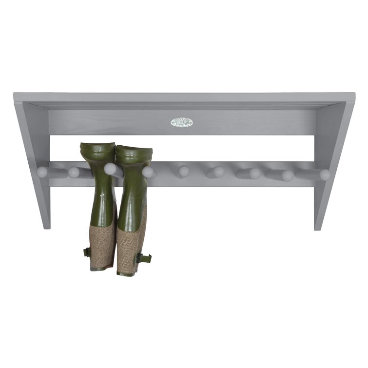 Wall mounted welly rack with outlet shelf